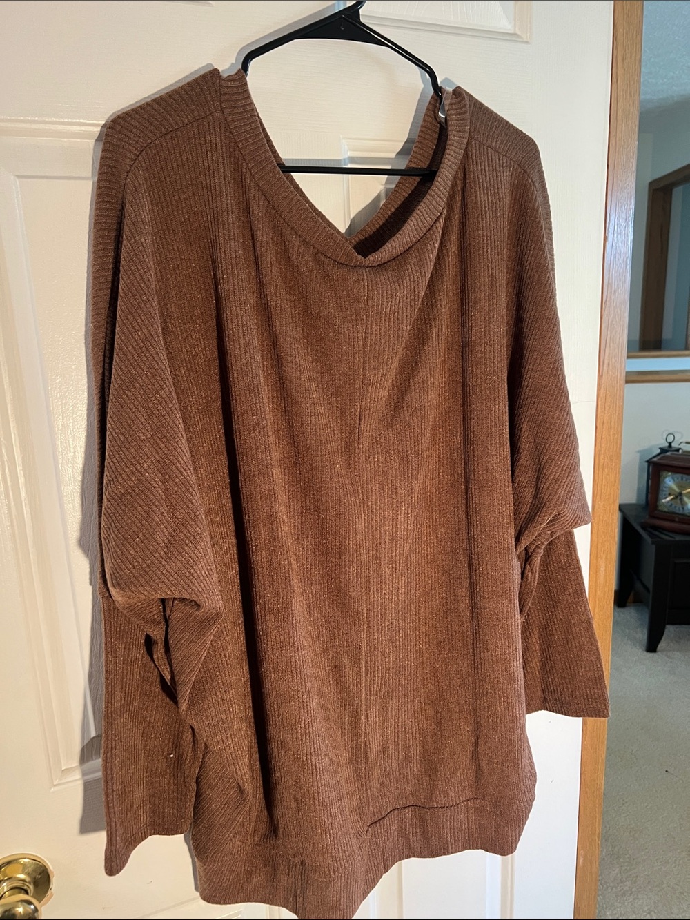 Women's Brown Cowl Neck Ribbed Sweater